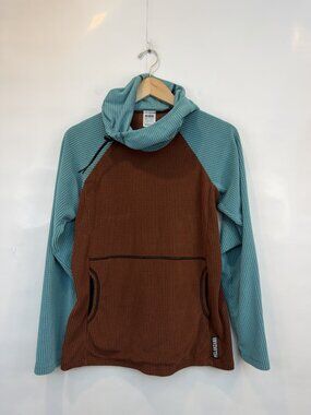 Melanzana Women's Microgrid Fleece Pullover Hooded Bark Turquoise Size Medium